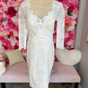 Encore by Watters | Long Sleeve Backless Lace Midi Dress